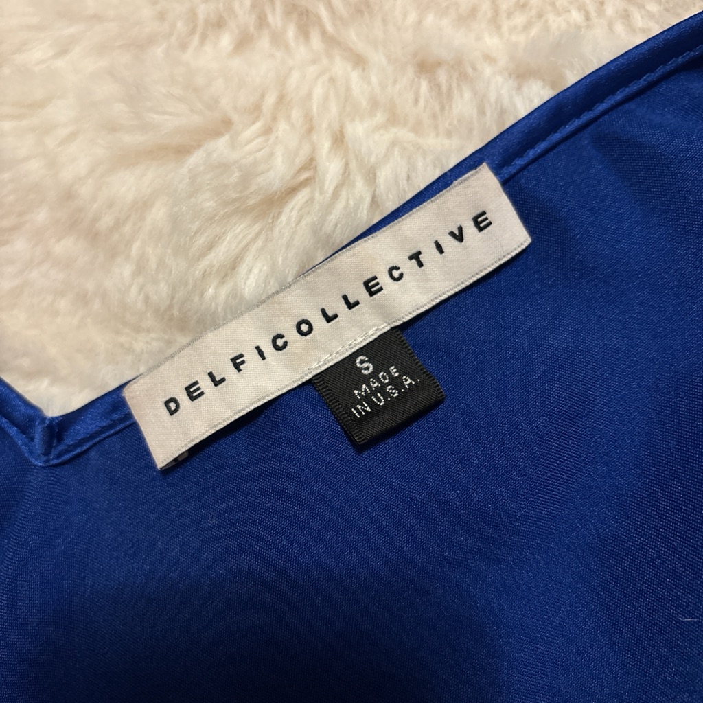 Delfi Collective Blue Satin Slip Gown With Black Lace Insets — image 4 of 7